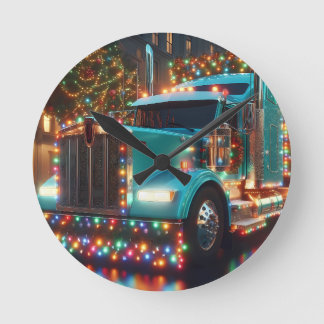 Christmas truck with lights round clock