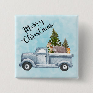 Christmas Truck with Pine Trees & Forest Animals 15 Cm Square Badge