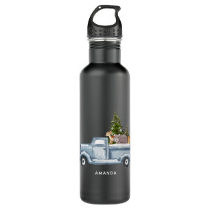 Christmas Truck with Pine Trees & Forest Animals 710 Ml Water Bottle