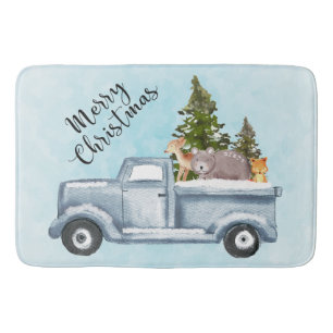 Christmas Truck with Pine Trees & Forest Animals Bath Mat