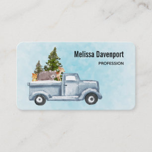 Christmas Truck with Pine Trees & Forest Animals Business Card