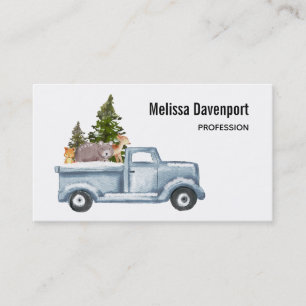 Christmas Truck with Pine Trees & Forest Animals Business Card