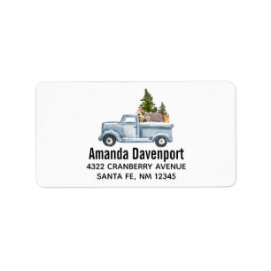Christmas Truck with Pine Trees & Forest Animals Label