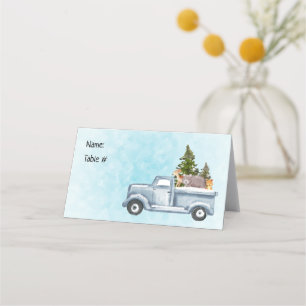 Christmas Truck with Pine Trees & Forest Animals Place Card