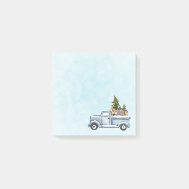 Christmas Truck with Pine Trees & Forest Animals Post-it Notes (Front)