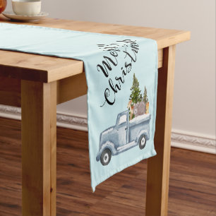 Christmas Truck with Pine Trees & Forest Animals Short Table Runner