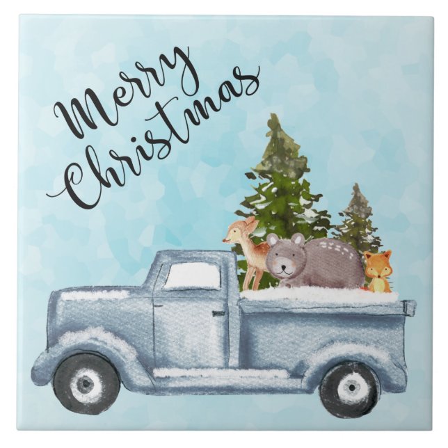 Christmas Truck with Pine Trees & Forest Animals Tile (Front)