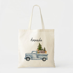  Christmas Truck with Pine Trees & Forest Animals Tote Bag