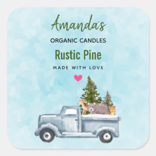 Christmas Truck with Trees & Animals Candle Soap Square Sticker