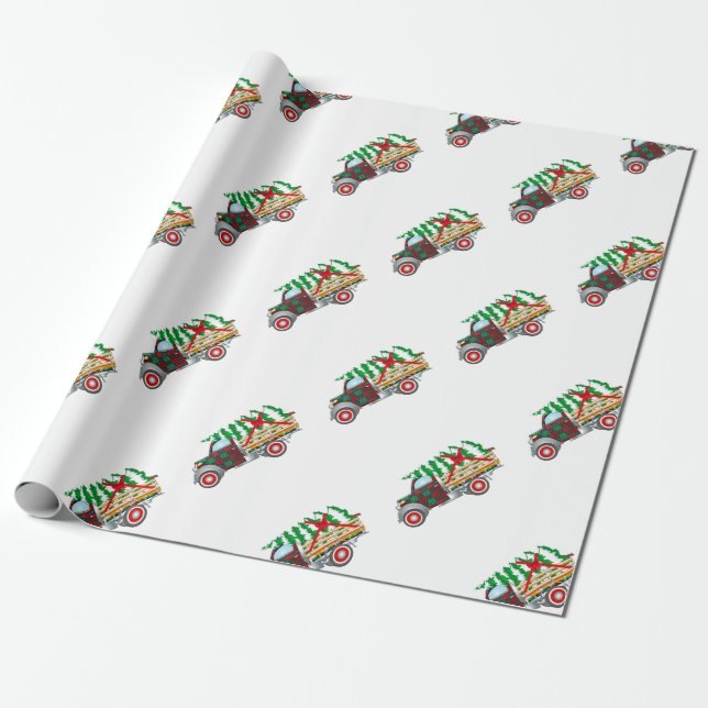 Christmas Truck Wrapping Paper (Unrolled)