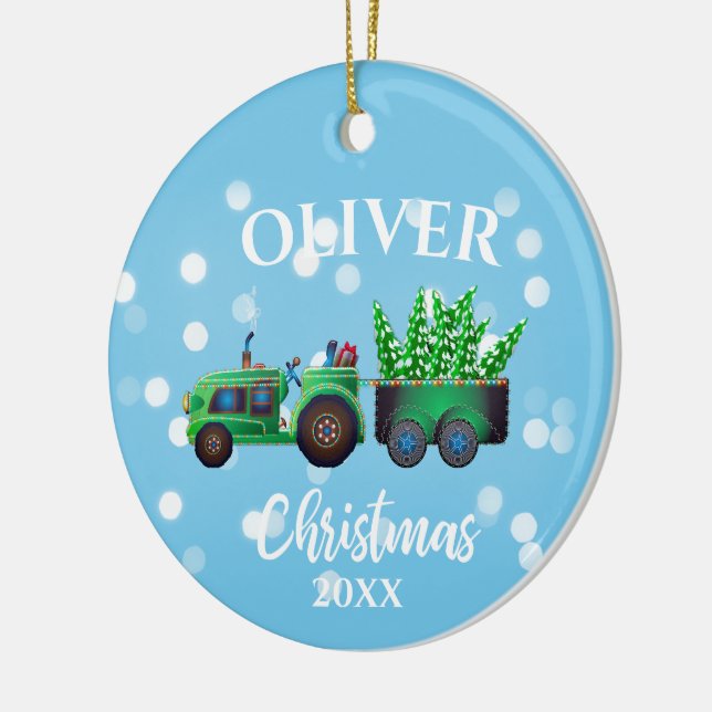 Christmas Trucks Photo Cute Blue Kids Ceramic Tree Decoration (Left)