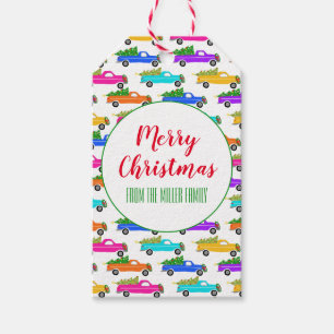 Christmas Trucks Xmas Trees Wreaths Colourful Gift Tags