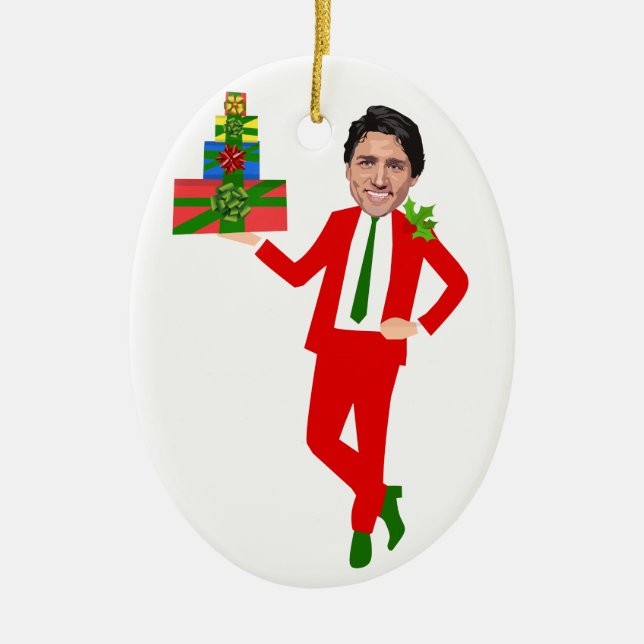 Christmas Trudeau Ceramic Tree Decoration (Front)