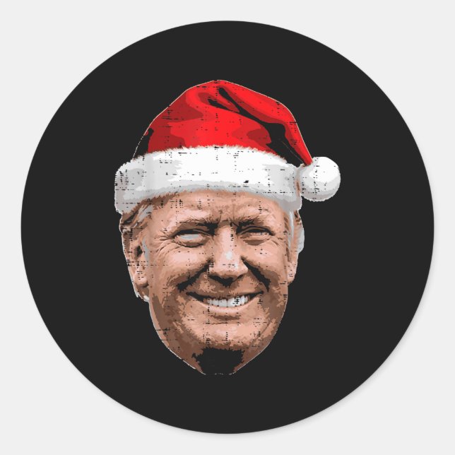 Christmas Trump Face Santa Funny Xmas Meme Men Wom Classic Round Sticker (Front)