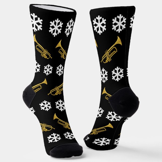 Christmas Trumpet Player Marching Band Socks (Angled)