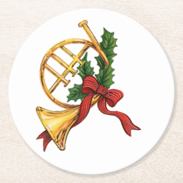 Christmas Trumpet Round Paper Coaster (Front)