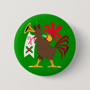 Christmas Trumpeting Rooster 6 Cm Round Badge