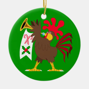 Christmas Trumpeting Rooster Ceramic Tree Decoration
