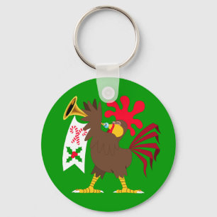 Christmas Trumpeting Rooster Key Ring