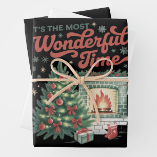 Christmas t's The Most Wonderful Time Vintage  Wrapping Paper Sheet