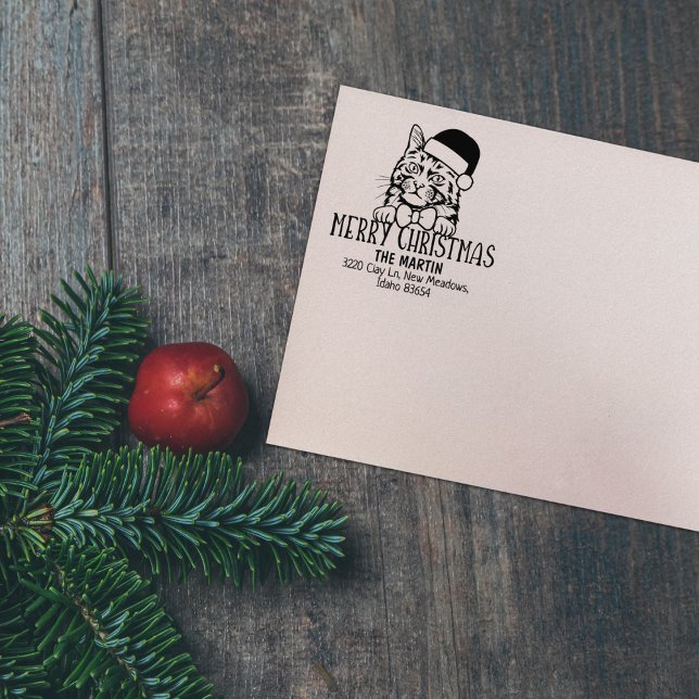 Christmas Turkish Angora Cat Return Address  Rubber Stamp (Creator Uploaded)