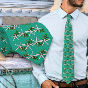 Christmas Turquoise Starfish pattern tie