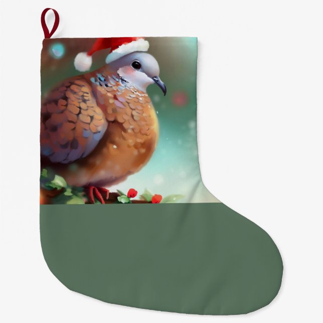 Christmas Turtle Dove 1 Large Christmas Stocking (Front)