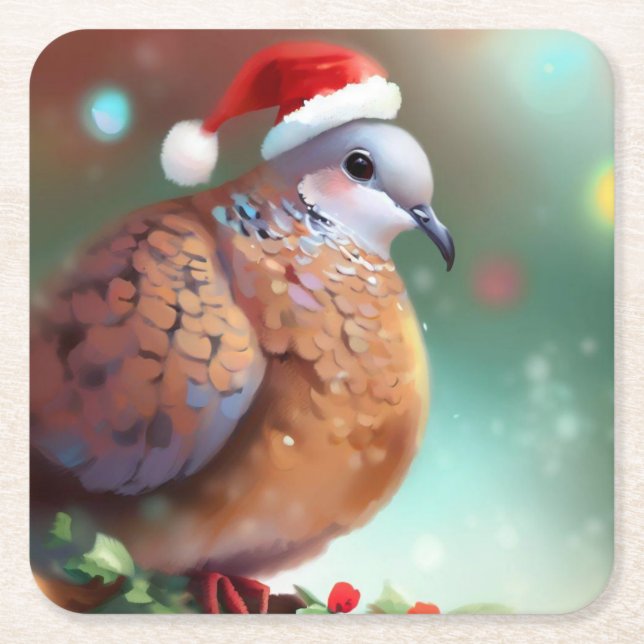 Christmas Turtle Dove 1 Square Paper Coaster (Front)