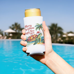 Christmas Turtle in Paradise  Seltzer Can Cooler