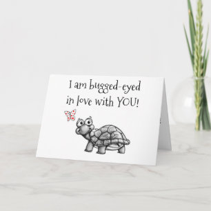 CHRISTMAS TURTLE IS BUGEYED IN LOVE=MISTLETOE!!!! HOLIDAY CARD