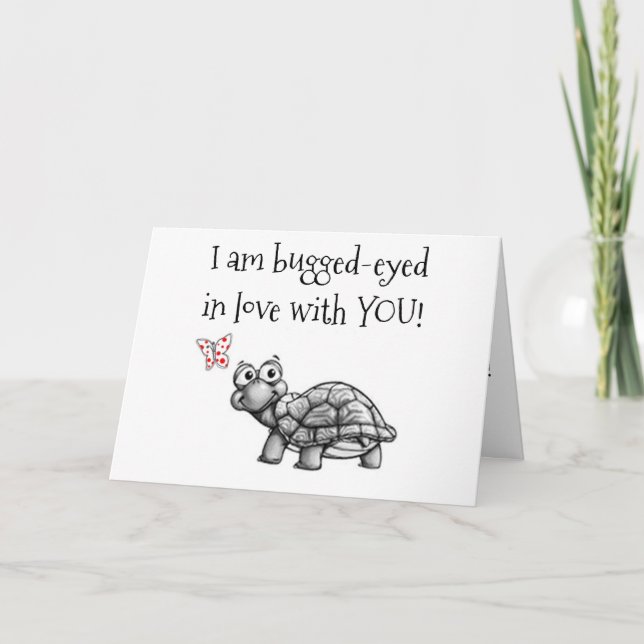 CHRISTMAS TURTLE IS BUGEYED IN LOVE=MISTLETOE!!!! HOLIDAY CARD (Front)