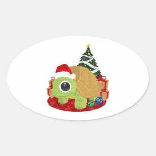 Christmas - Turtle Oval Sticker
