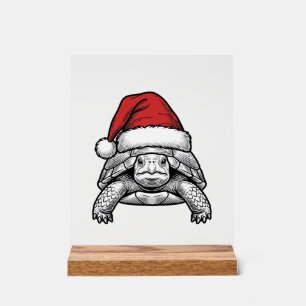 Christmas Turtle Santa Hat Vintage Engraving Desig Acrylic Sign