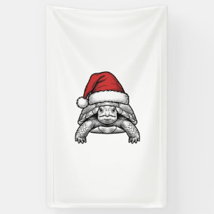 Christmas Turtle Santa Hat Vintage Engraving Desig Banner