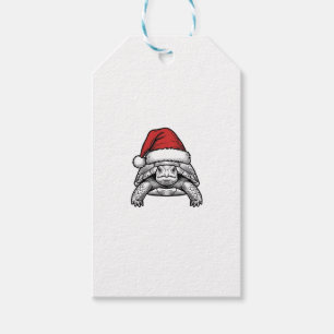 Christmas Turtle Santa Hat Vintage Engraving Desig Gift Tags