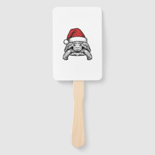 Christmas Turtle Santa Hat Vintage Engraving Desig Hand Fan