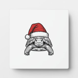 Christmas Turtle Santa Hat Vintage Engraving Desig Plaque