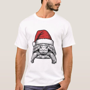 Christmas Turtle Santa Hat Vintage Engraving Desig T-Shirt