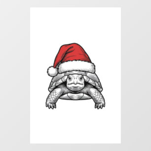Christmas Turtle Santa Hat Vintage Engraving Desig Window Cling