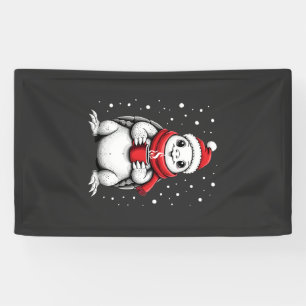 Christmas Turtle with Santa Hat Coffee Lover Funny Banner
