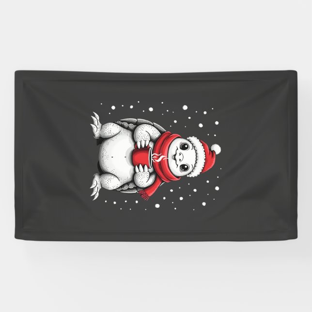 Christmas Turtle with Santa Hat Coffee Lover Funny Banner (Horizontal)