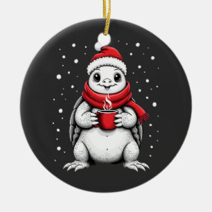 Christmas Turtle with Santa Hat Coffee Lover Funny Ceramic Tree Decoration