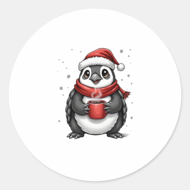 Christmas Turtle with Santa Hat Coffee Lover Funny Classic Round Sticker (Front)