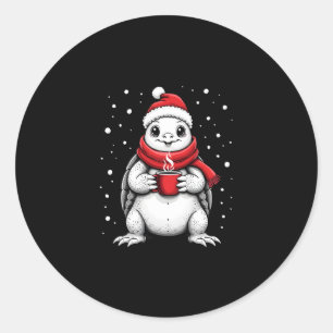 Christmas Turtle with Santa Hat Coffee Lover Funny Classic Round Sticker