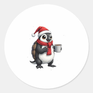 Christmas Turtle with Santa Hat Coffee Lover Funny Classic Round Sticker