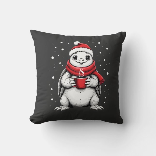 Christmas Turtle with Santa Hat Coffee Lover Funny Cushion (Front)