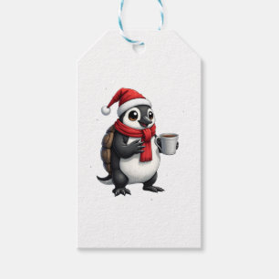 Christmas Turtle with Santa Hat Coffee Lover Funny Gift Tags