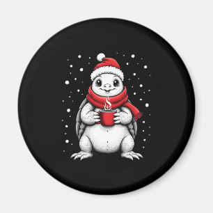 Christmas Turtle with Santa Hat Coffee Lover Funny Magnet
