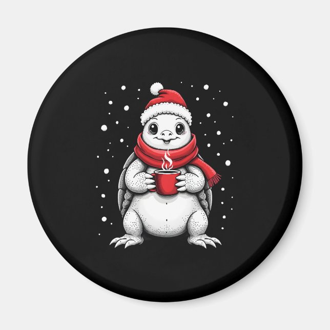 Christmas Turtle with Santa Hat Coffee Lover Funny Magnet (Front)