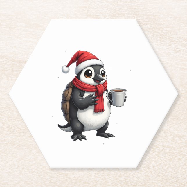 Christmas Turtle with Santa Hat Coffee Lover Funny Paper Coaster (Front)